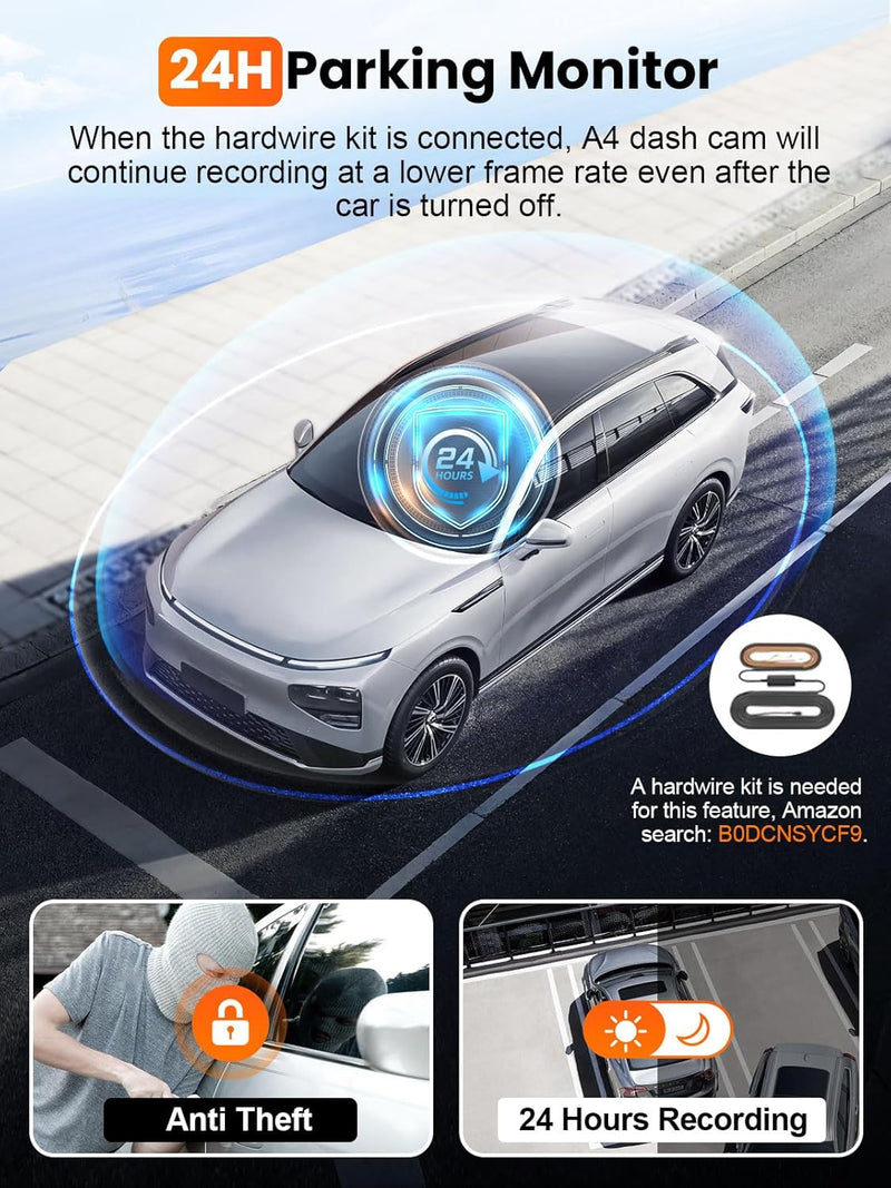 Affver A4 Dash Cam with built-in G-sensor – Automatically locks collision footage to prevent overwriting.